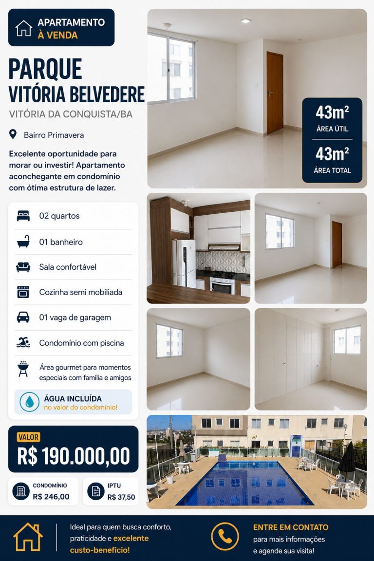 🏡 APARTAMENTO À VENDA – CONDOMÍNIO BELVEDERE – BAIRRO PRIMAVERA